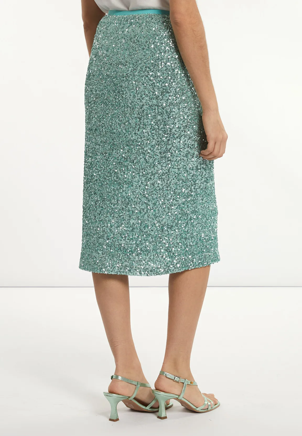 Fashion River Woods Rechte midirok met pailletten mintgroen -