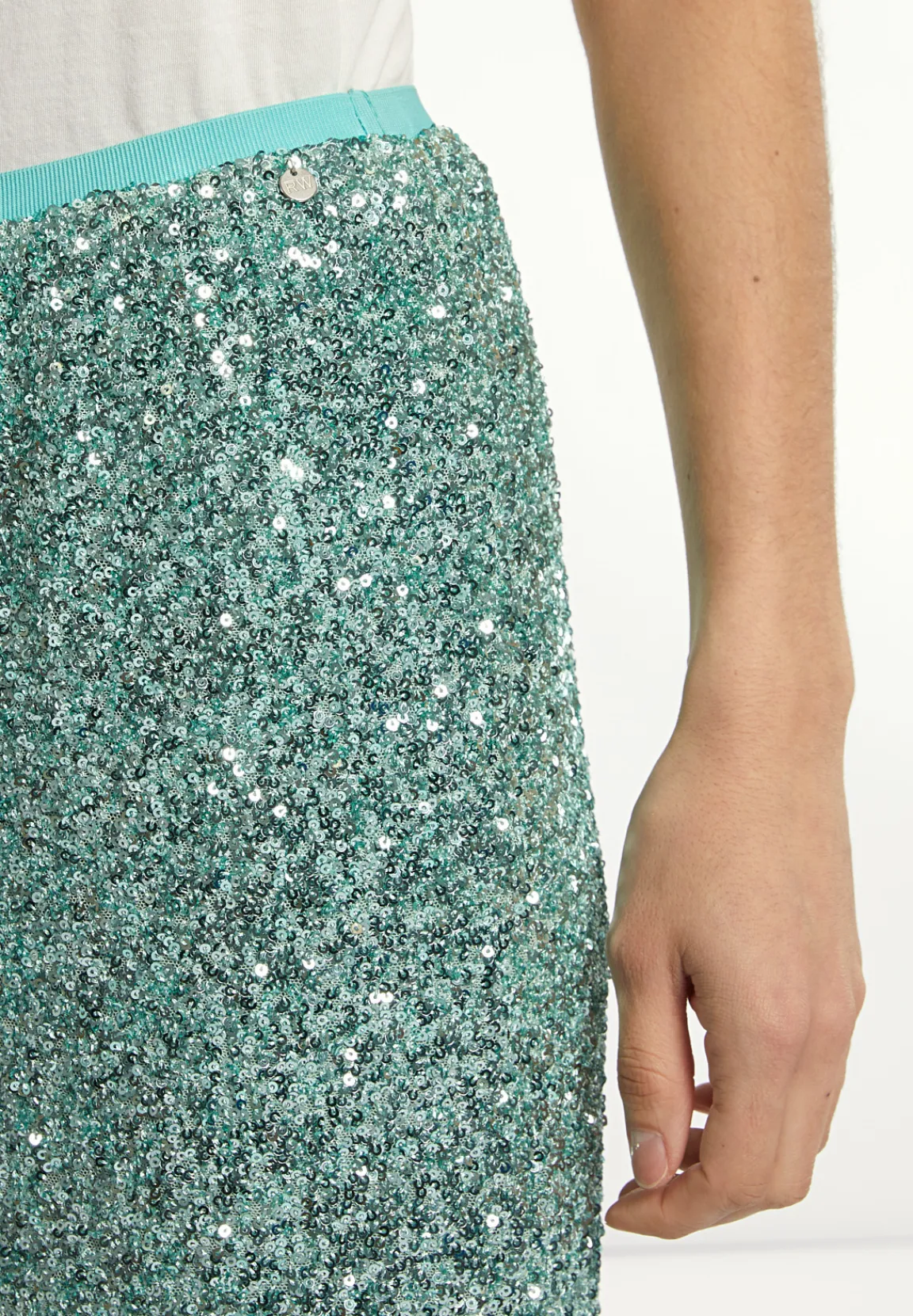 Fashion River Woods Rechte midirok met pailletten mintgroen -