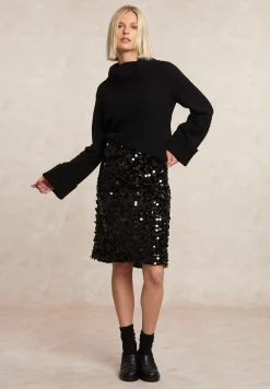 Clearance River Woods Rechte pailletten midirok zwart -