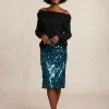 Outlet River Woods Rechte pailletten midirok groen -