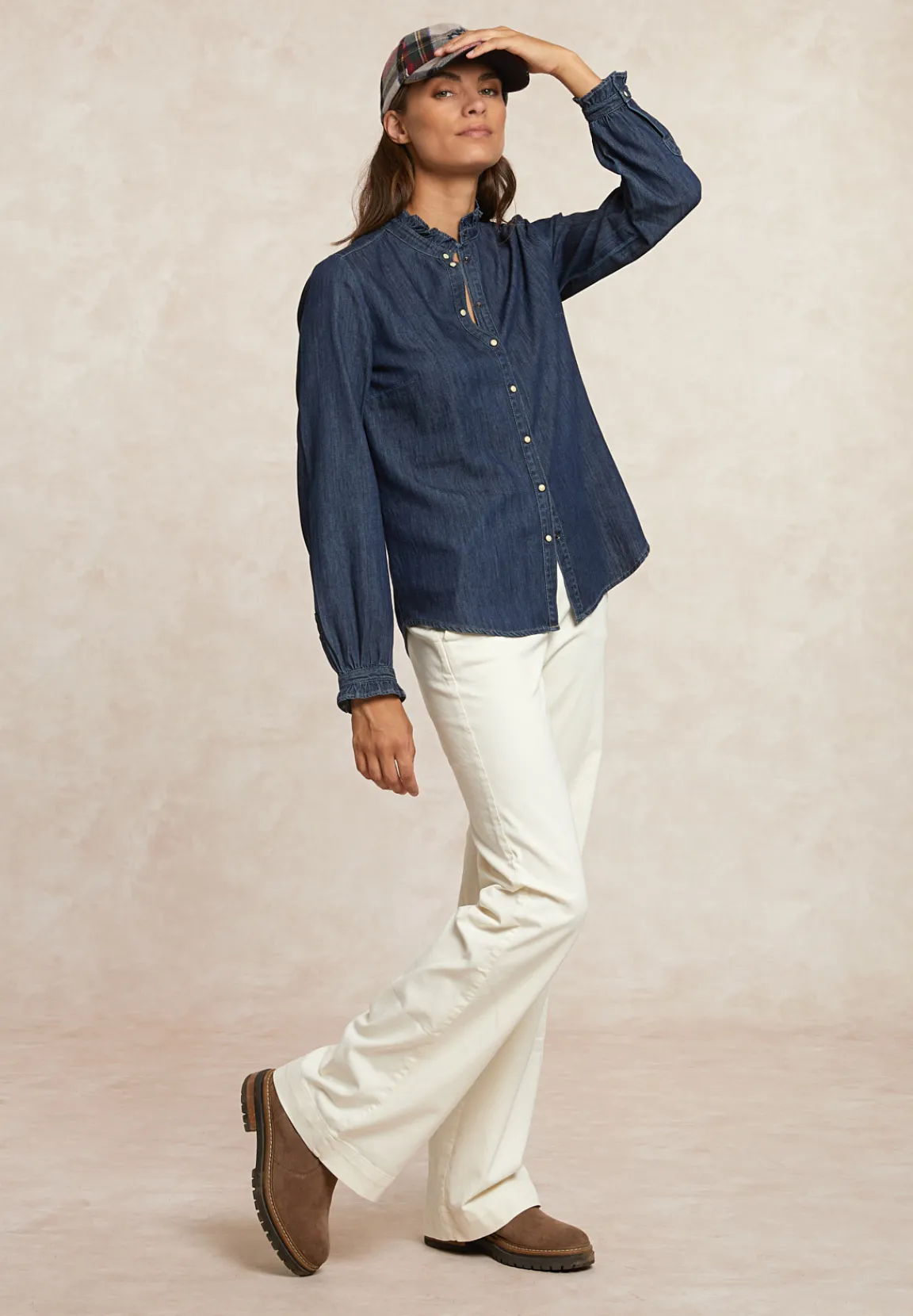 Online River Woods Rechte stretch broek cream -