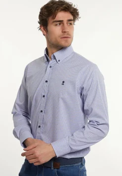 Clearance River Woods Regular fit comfort stretch hemd blauw/bruin -