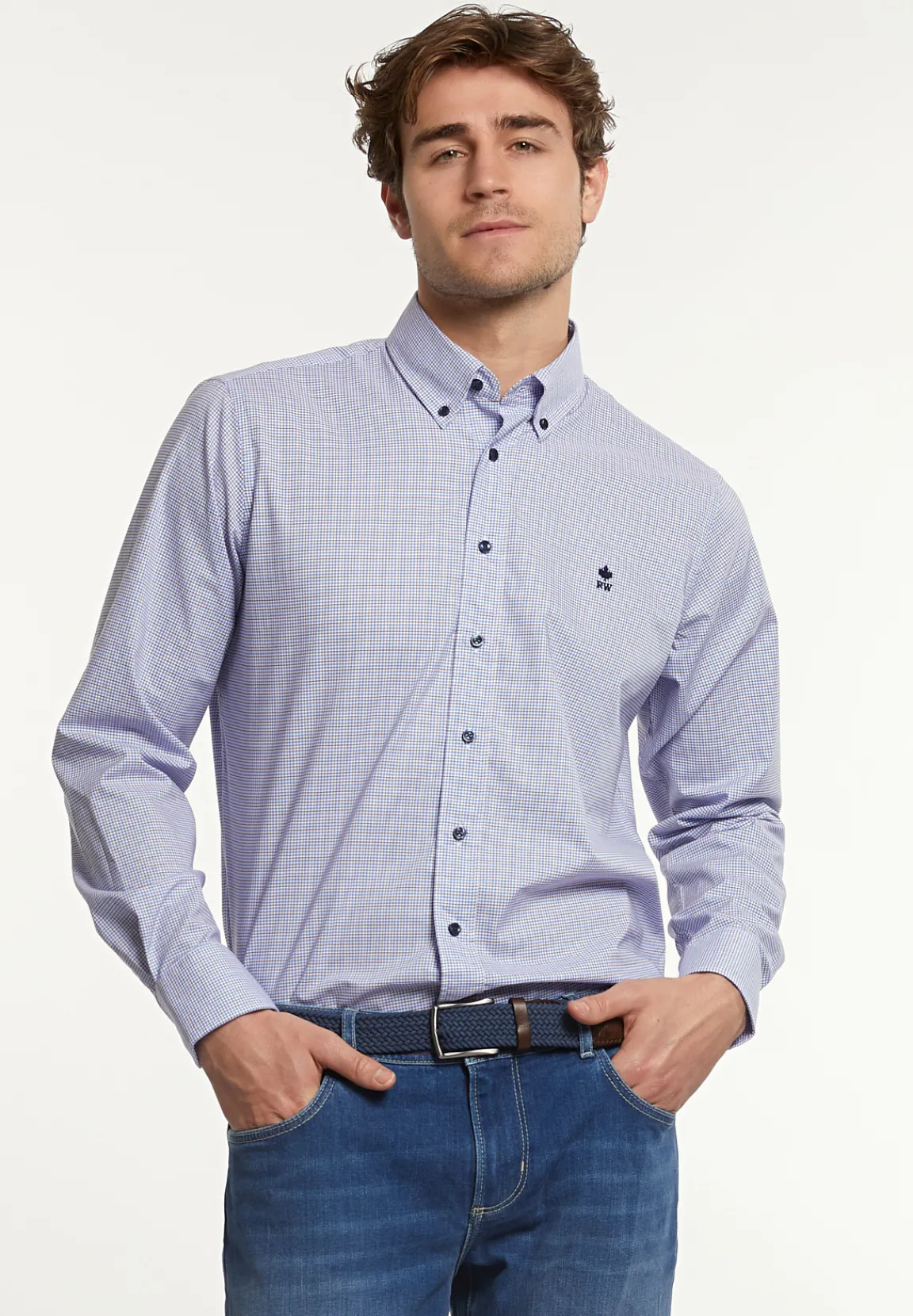 Clearance River Woods Regular fit comfort stretch hemd blauw/bruin -
