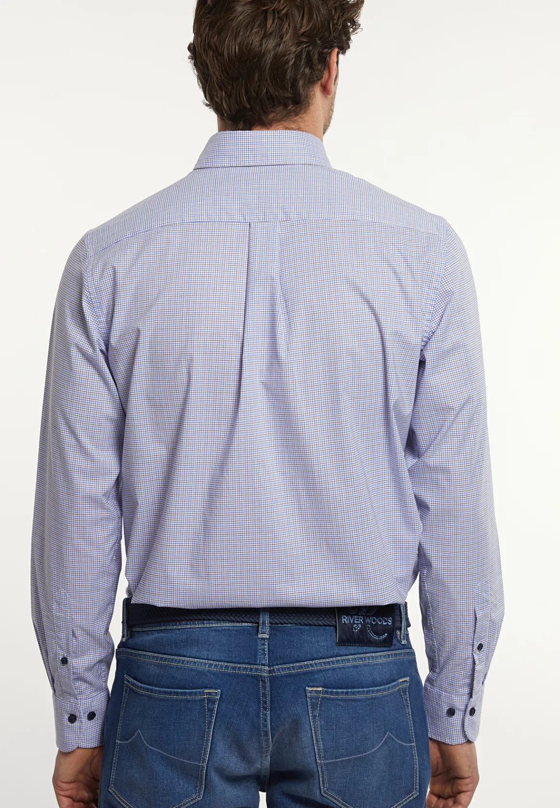 Clearance River Woods Regular fit comfort stretch hemd blauw/bruin -