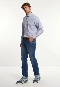 Clearance River Woods Regular fit comfort stretch hemd blauw/bruin -