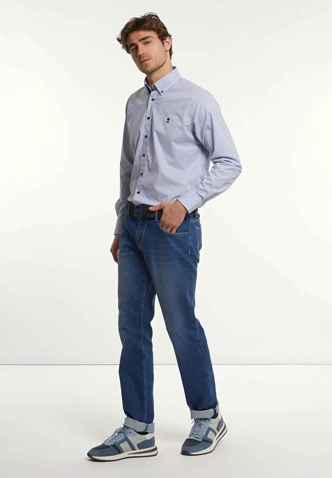 Clearance River Woods Regular fit comfort stretch hemd blauw/bruin -