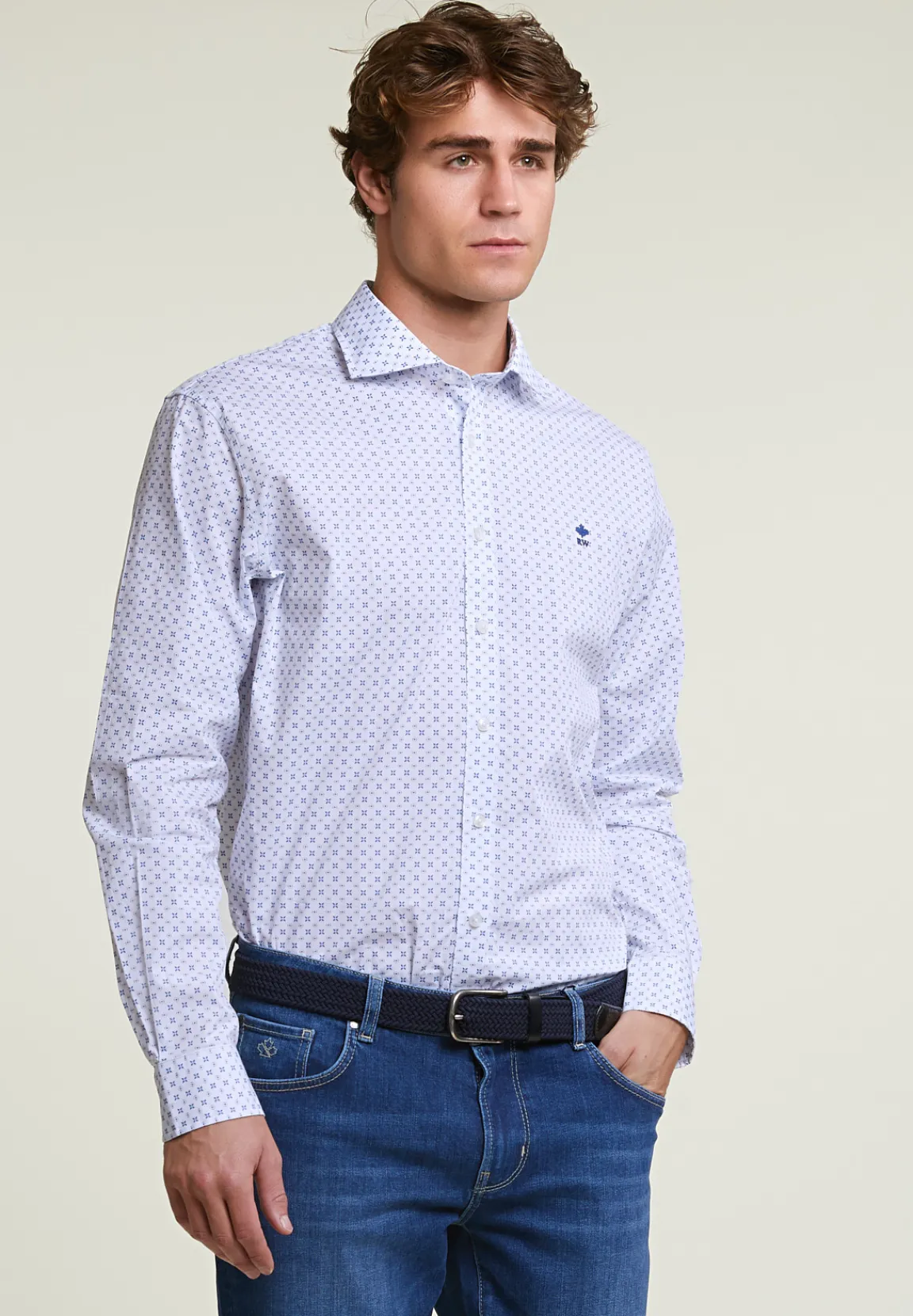Sale River Woods Regular fit fantasiehemd blauw/wit -