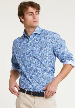 Discount River Woods Regular fit gebloemd hemd blauw -