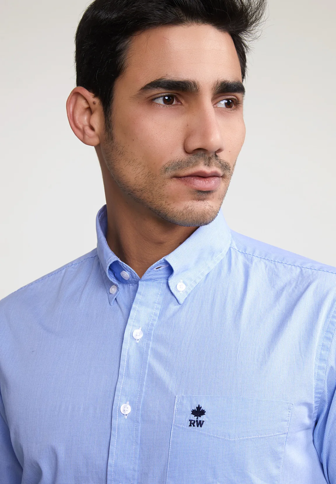 Outlet River Woods Regular fit geruit hemd met zak blauw/wit -