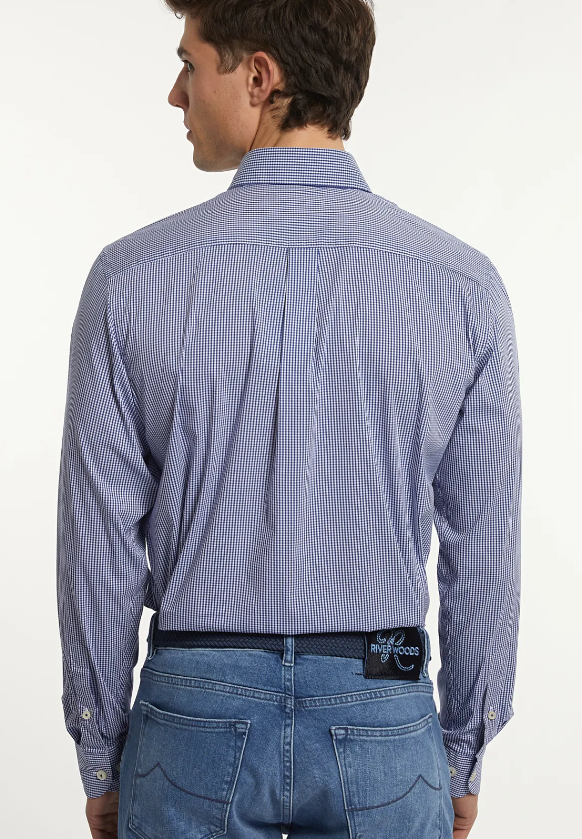Best River Woods Regular fit geruit performance stretch hemd blauw/wit -