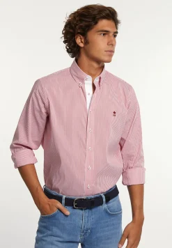 Sale River Woods Regular fit gestreept comfort stretch hemd rood/wit -