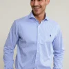 Outlet River Woods Regular fit gestreept hemd performance stretch blauw/wit -