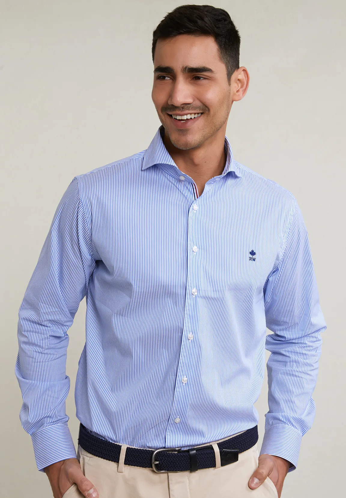 Outlet River Woods Regular fit gestreept hemd performance stretch blauw/wit -