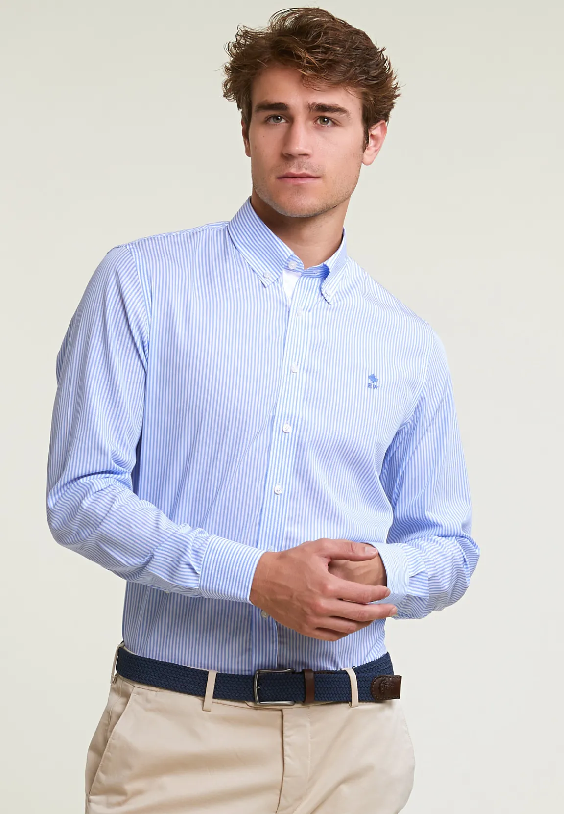 Best River Woods Regular fit gestreept hemd blauw/wit -