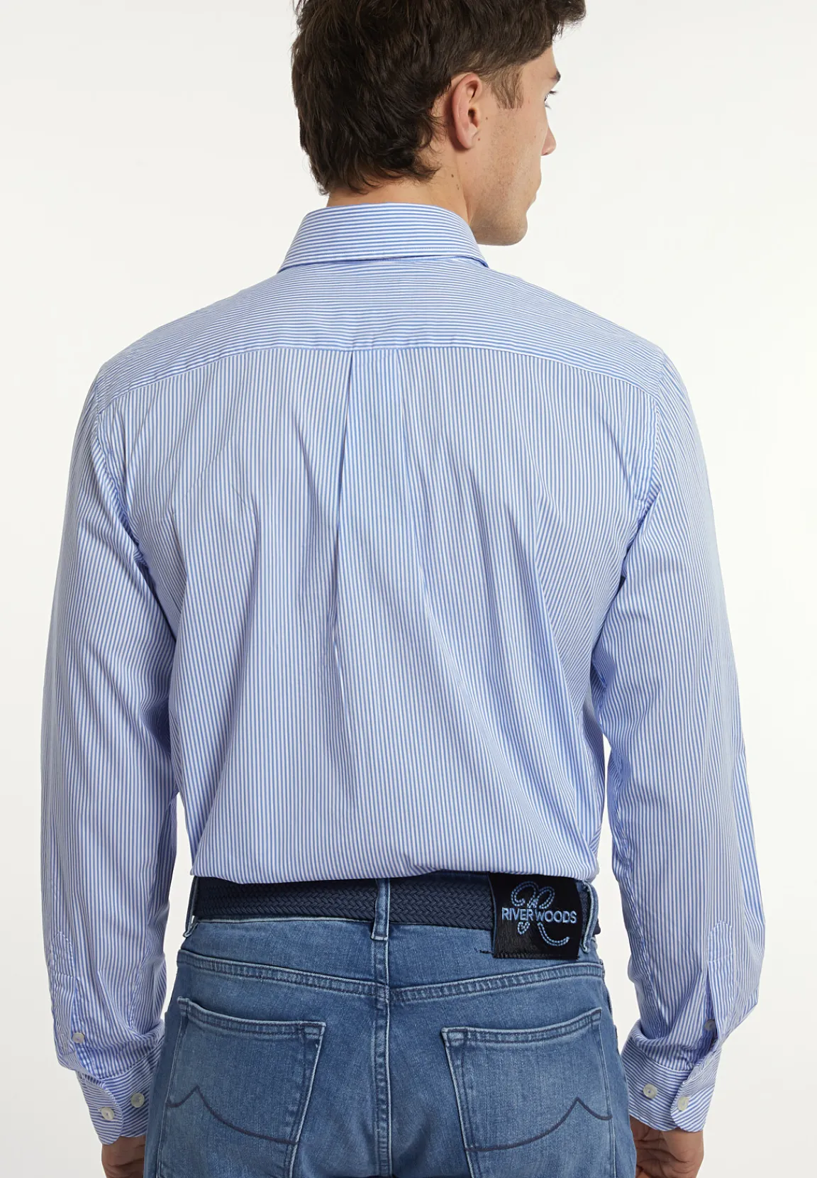 Online River Woods Regular fit gestreept performance stretch hemd blauw/wit -