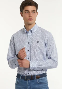 Discount River Woods Regular fit katoenen fantasiehemd blauw/bruin -