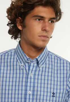 Best River Woods Regular fit katoenen geruit hemd blauw/groen -
