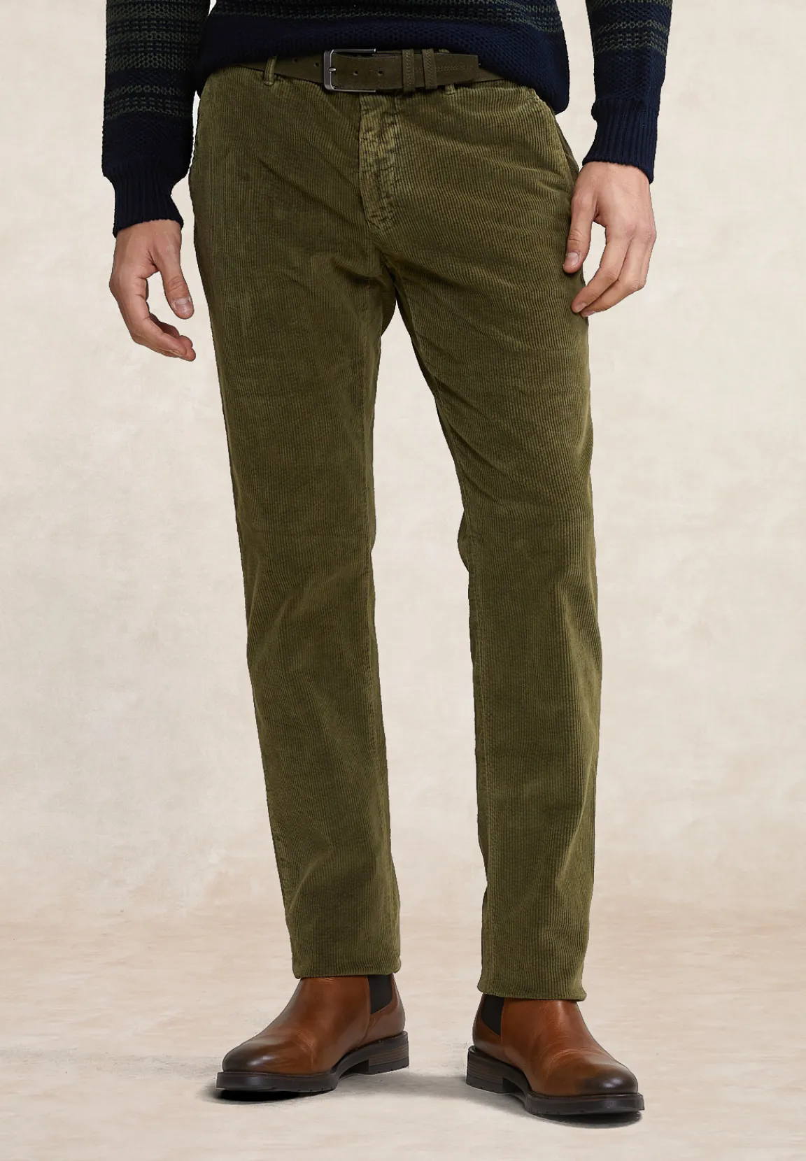 Discount River Woods Ribfluwelen stretch broek kaki -