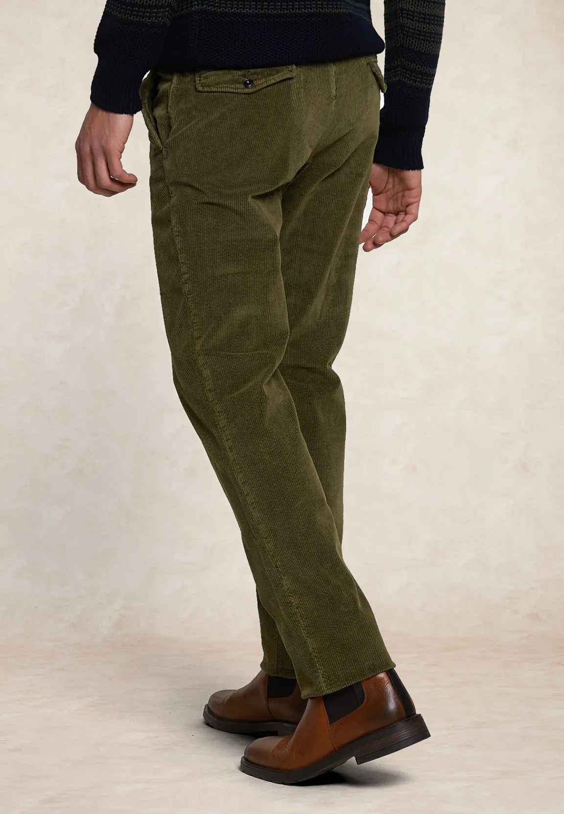 Discount River Woods Ribfluwelen stretch broek kaki -