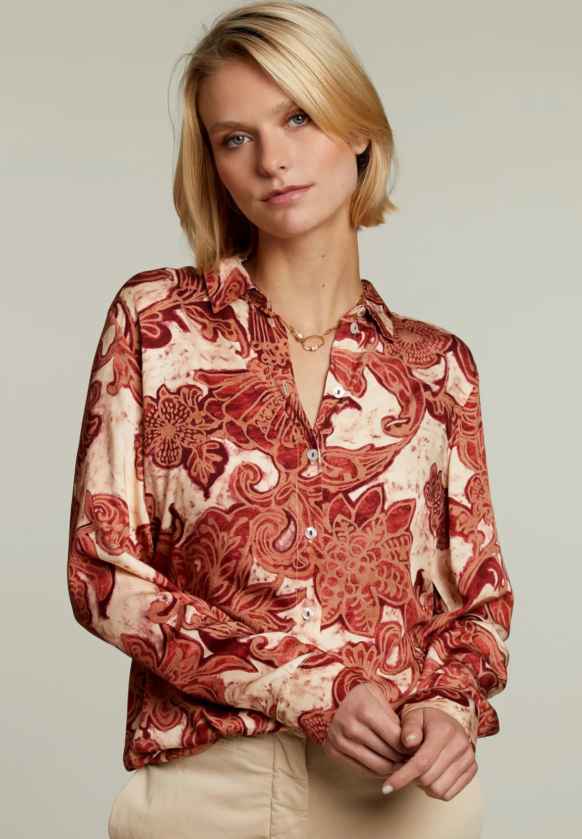 Clearance River Woods Rood/beige fantasie blouse -
