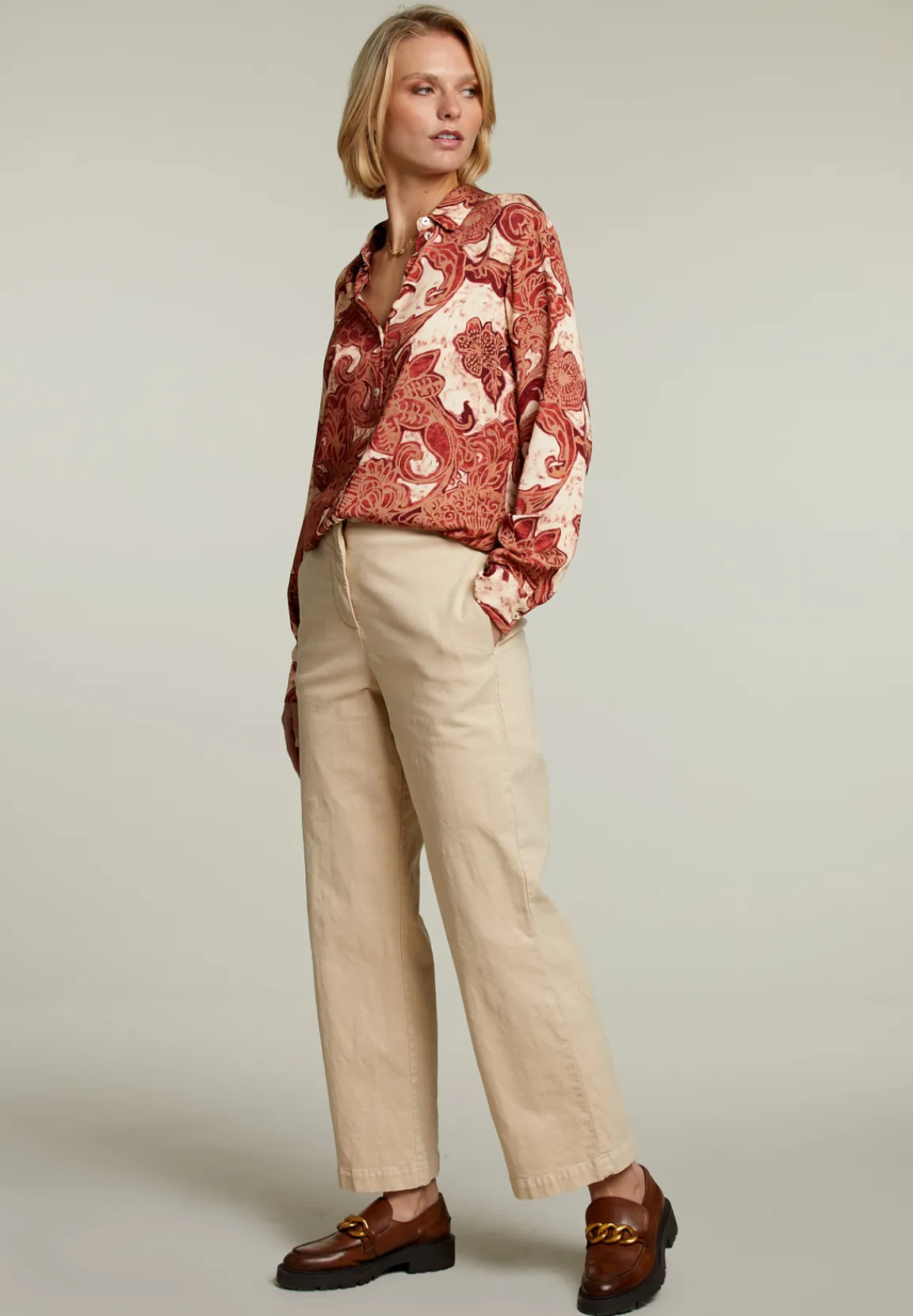 Clearance River Woods Rood/beige fantasie blouse -