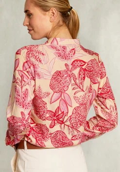 Best River Woods Rood/beige gebloemde blouse lange mouwen -