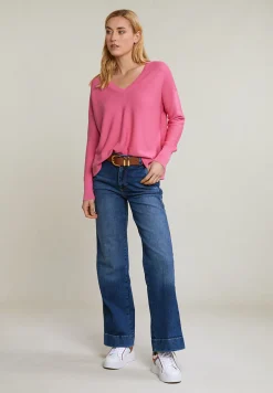 Sale River Woods Roze basic V-hals trui lange mouwen -