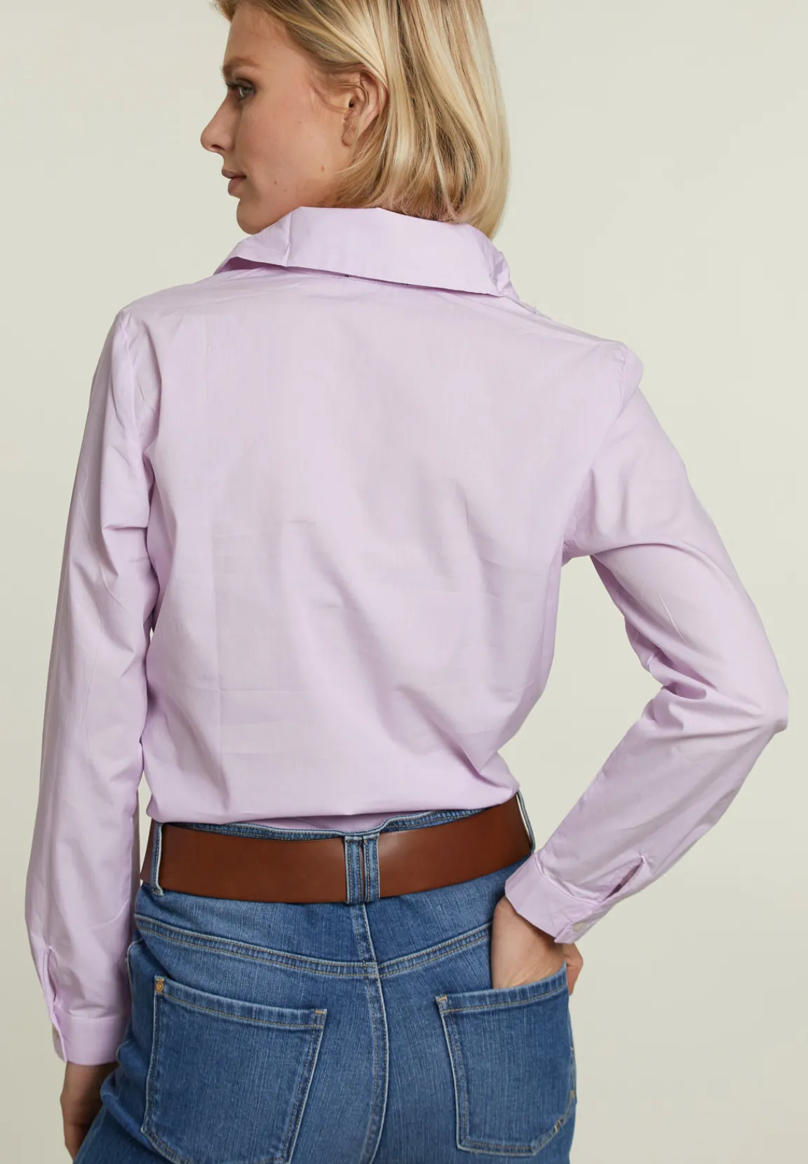 New River Woods Roze gestreepte blouse opstaande kraag -