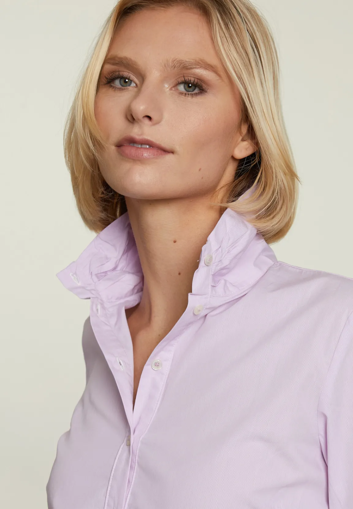 New River Woods Roze gestreepte blouse opstaande kraag -