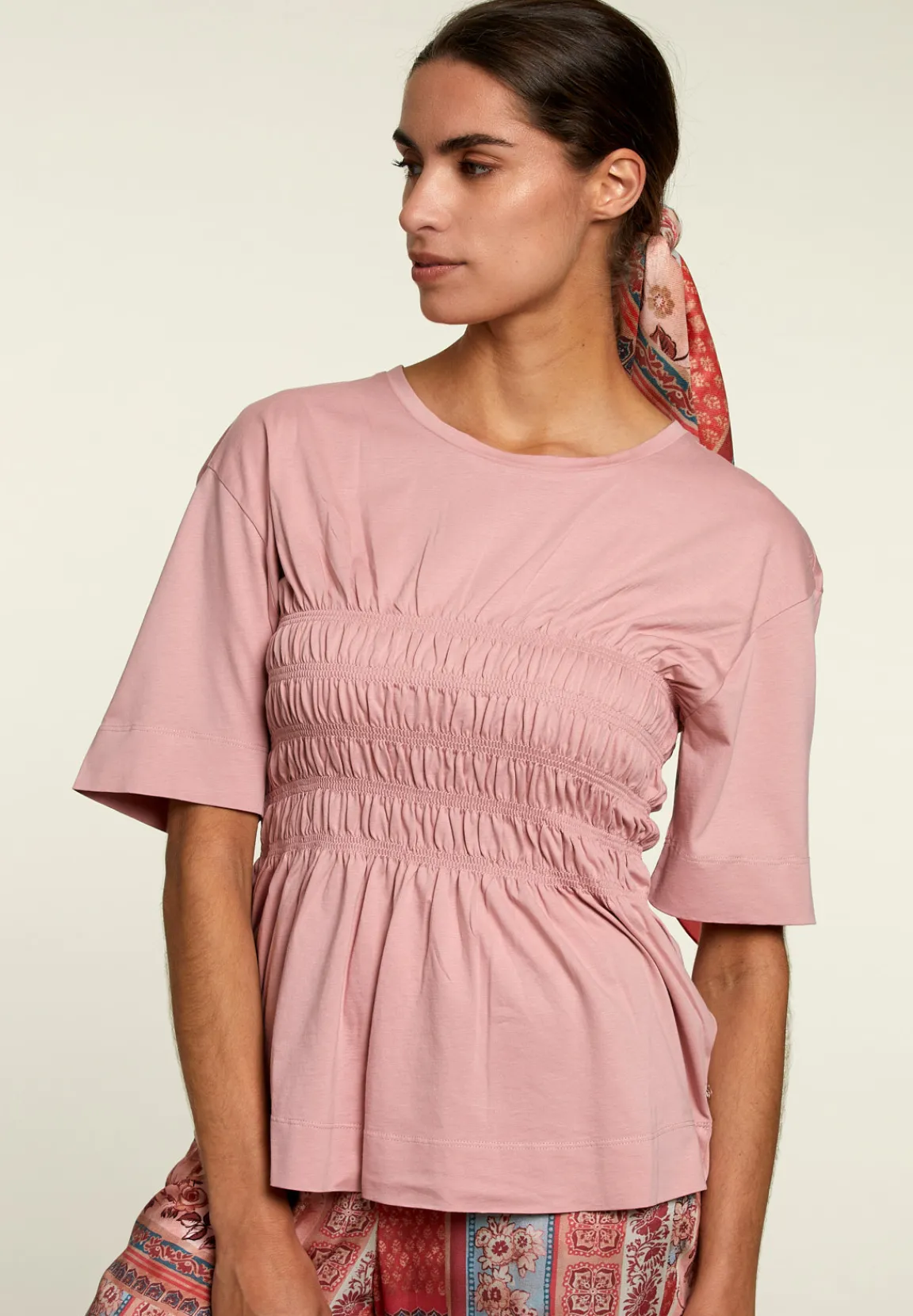 Clearance River Woods Roze t-shirt met smock detail -