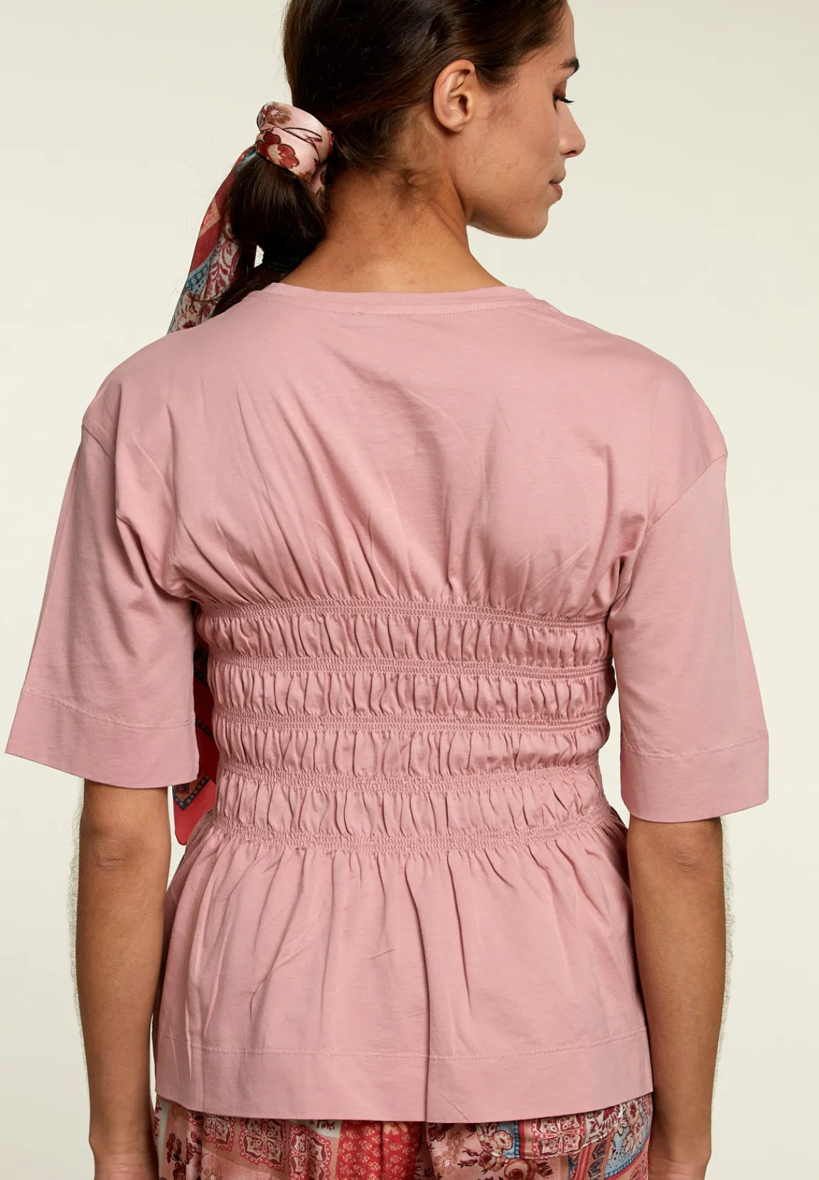 Clearance River Woods Roze t-shirt met smock detail -