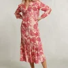 New River Woods Roze/beige bloemenjurk met ruches -