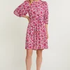 Discount River Woods Roze/blauw gebloemde jurk 3/4 mouwen -