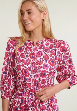 Discount River Woods Roze/blauw gebloemde jurk 3/4 mouwen -