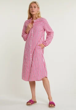 New River Woods Roze/wit gestreepte wijde jurk -