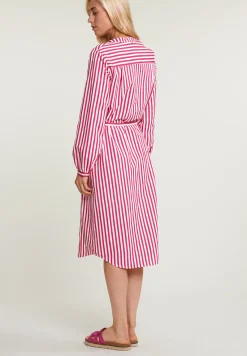 New River Woods Roze/wit gestreepte wijde jurk -