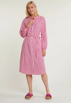 New River Woods Roze/wit gestreepte wijde jurk -