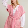 Fashion River Woods Roze/witte mouwloze kimono met riem -