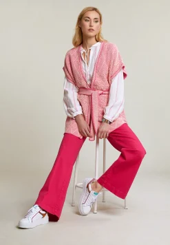 Fashion River Woods Roze/witte mouwloze kimono met riem -