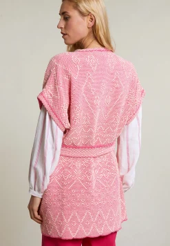 Fashion River Woods Roze/witte mouwloze kimono met riem -