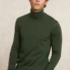Fashion River Woods Slim fit basic merino rolkraagtrui olijfgroen -