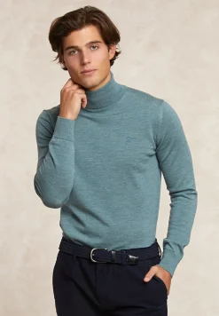 Fashion River Woods Slim fit basic merino rolkraagtrui jade green mix -
