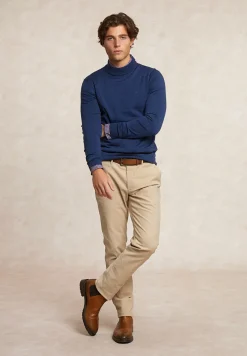 Online River Woods Slim fit basic merinotrui opstaande kraag denim blue mix -