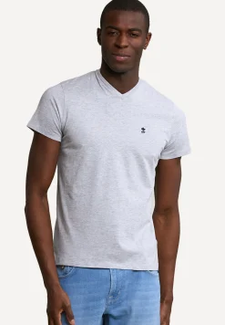 Best River Woods Slim fit basic pima katoen V-hals T-shirt oyster mix -