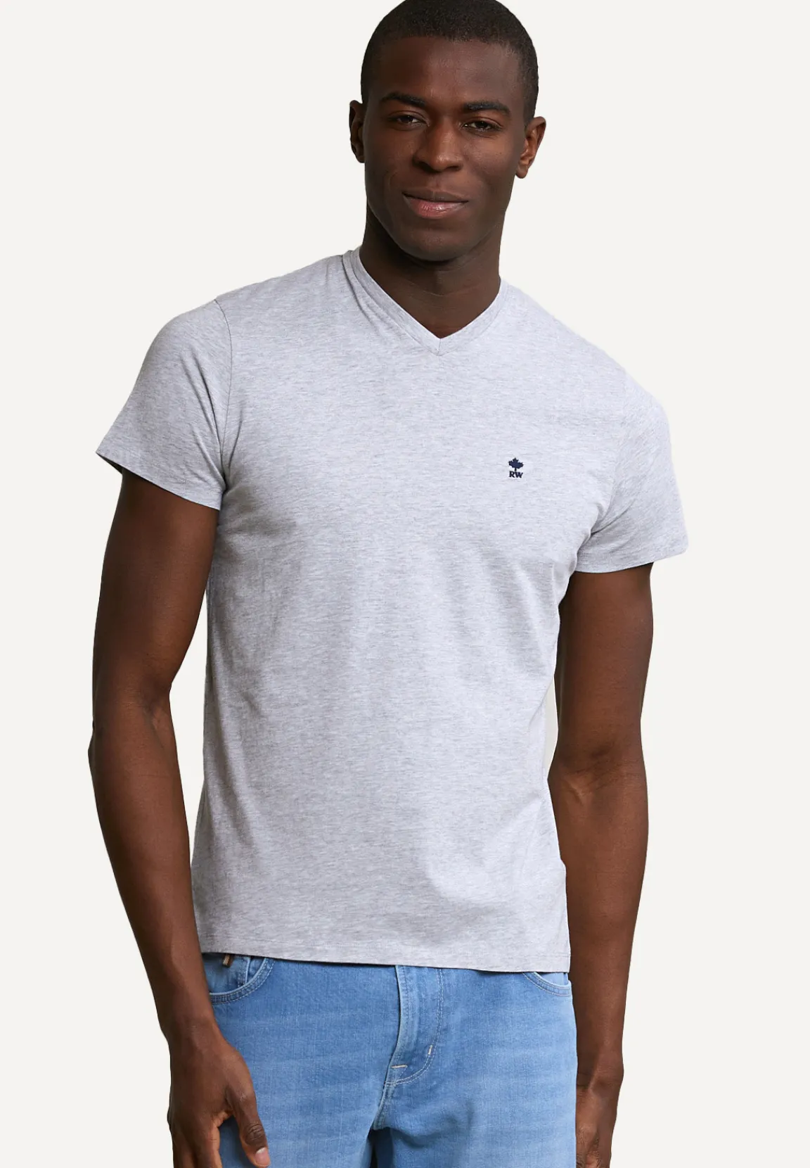 Best River Woods Slim fit basic pima katoen V-hals T-shirt oyster mix -