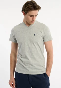 Hot River Woods Slim fit basic pima katoen V-hals T-shirt lt grey mix -
