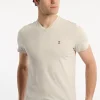 Online River Woods Slim fit basic pima katoen V-hals T-shirt linen mix -