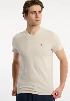 Online River Woods Slim fit basic pima katoen V-hals T-shirt linen mix -