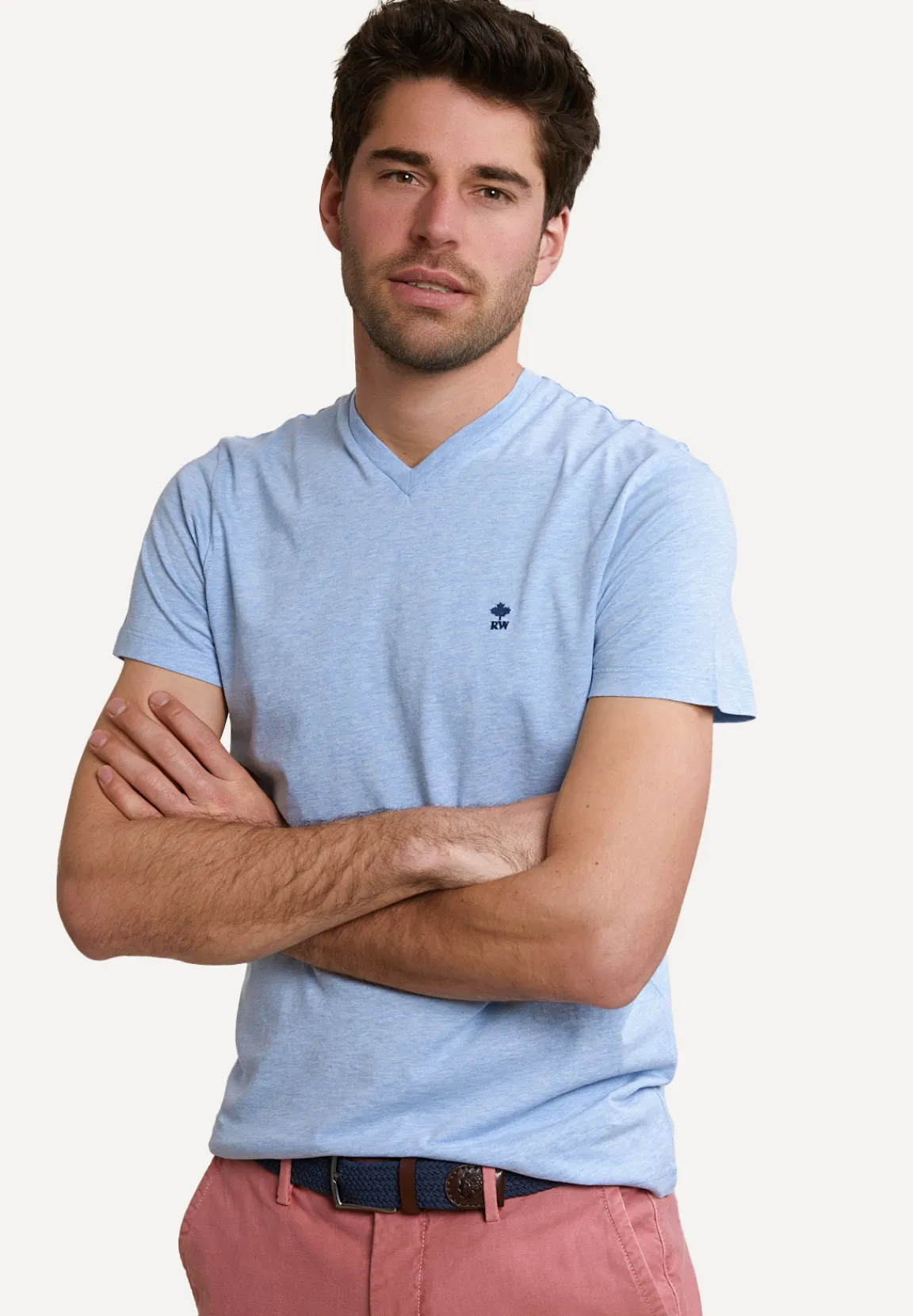 Best River Woods Slim fit basic pima katoen V-hals T-shirt sky mix -