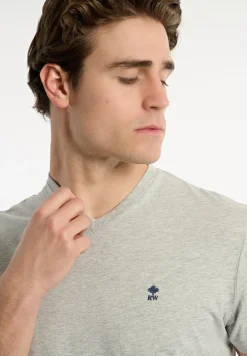 Hot River Woods Slim fit basic pima katoen V-hals T-shirt lt grey mix -